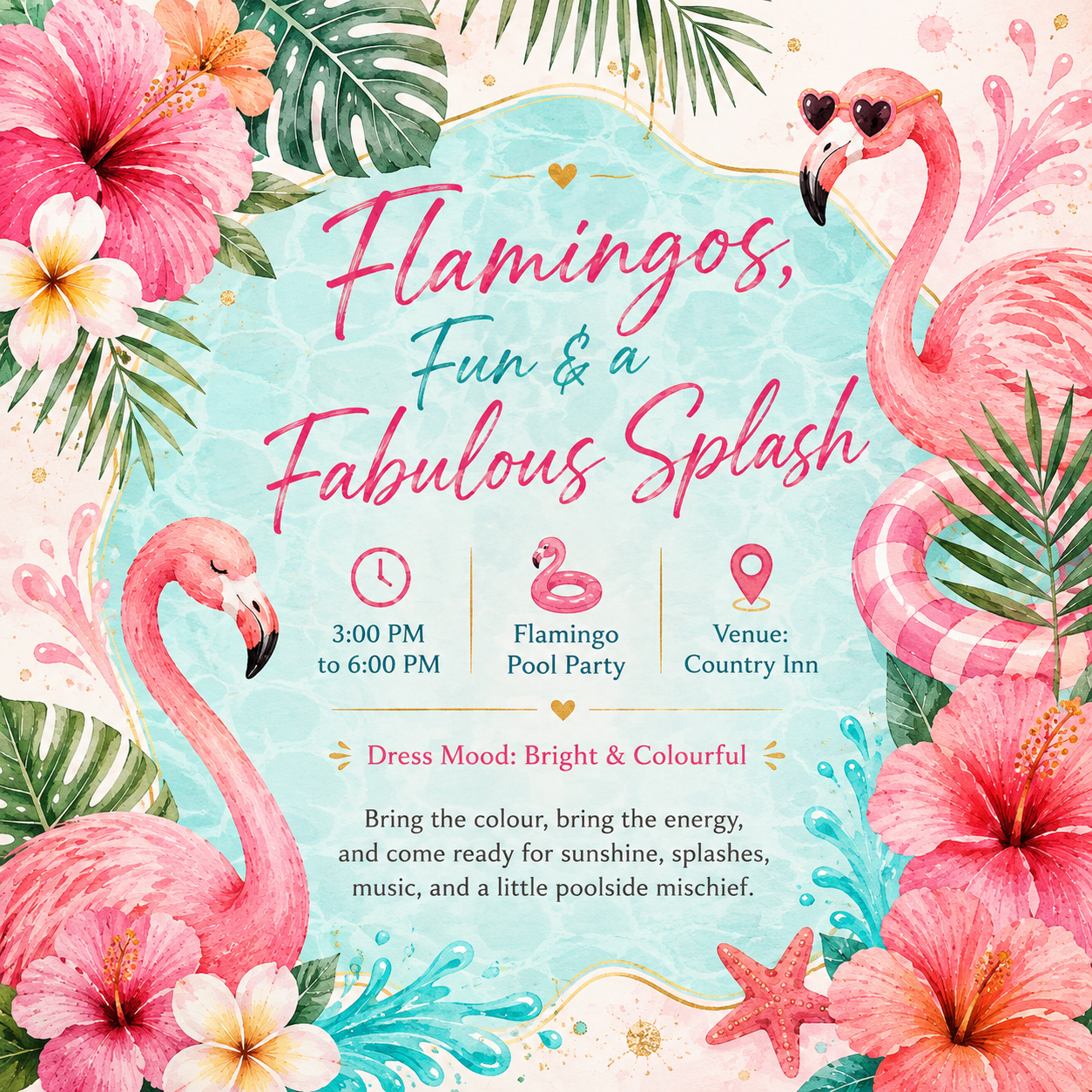 Flamingos, Fun and a Fabulous Splash pool party invitation