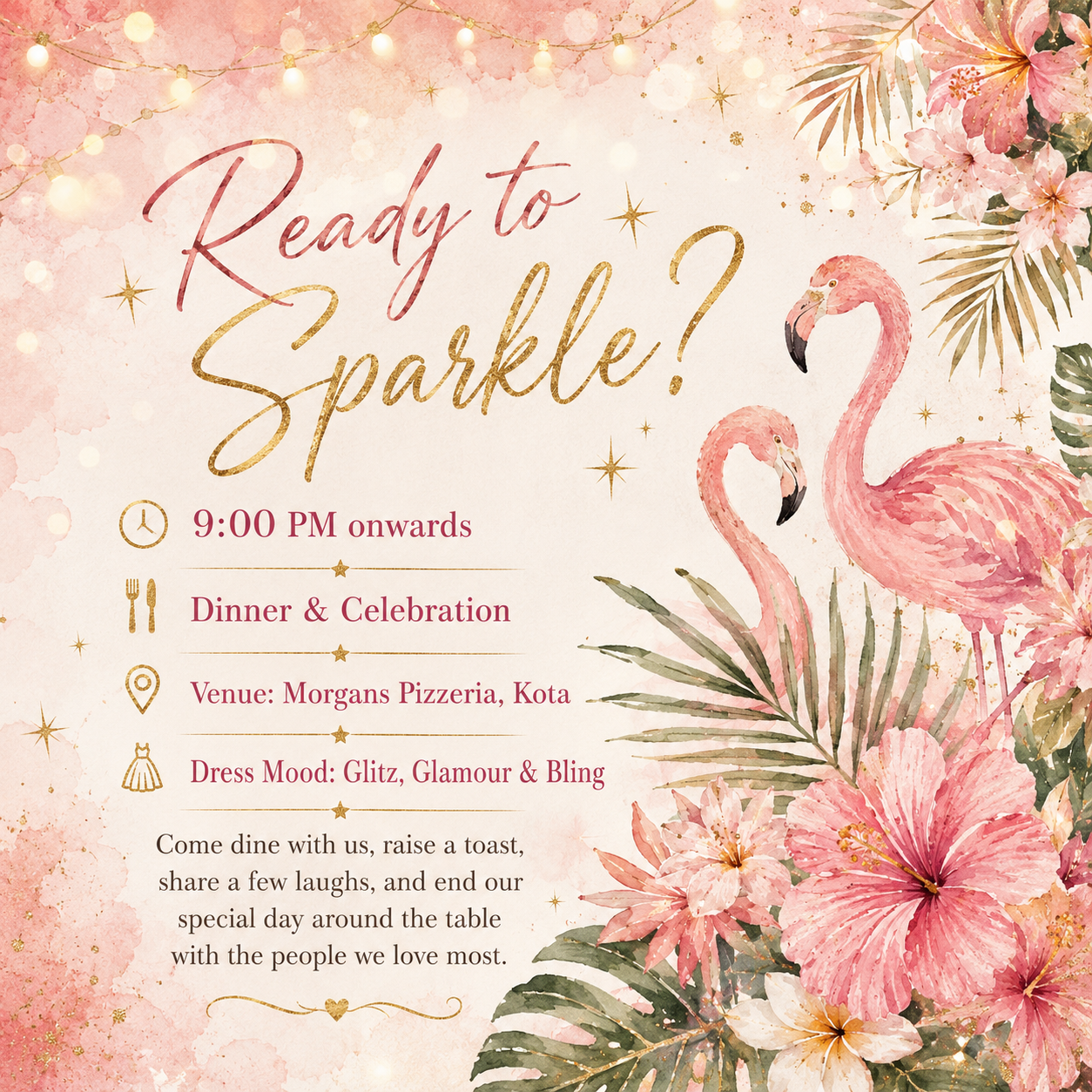 Ready To Sparkle dinner and celebration invitation